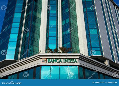 Banca Intesa Logo on Their Main Office for Serbia. Intesa SanPaolo is One of the Biggest Italian ...