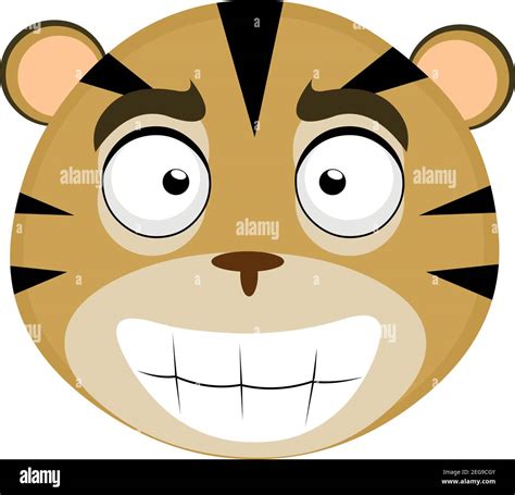 Vector emoticon illustration cartoon of a tiger's head with a happy ...