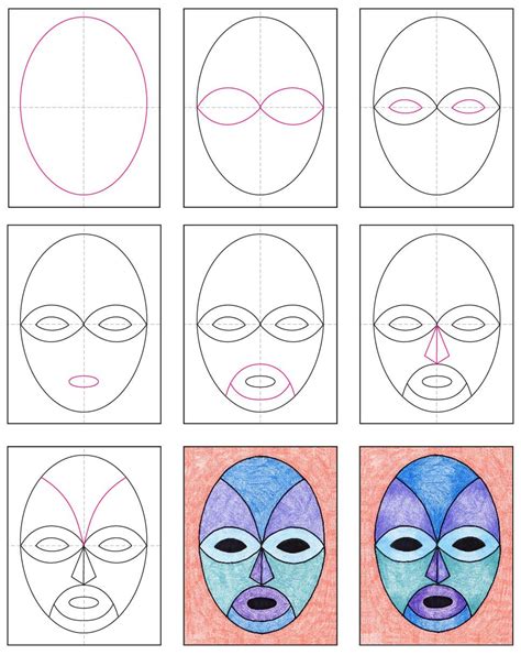 Easy How to Draw a Mask Tutorial and Mask Coloring Page | African art ...