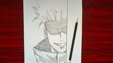 Drawing Gojo satoru half face with ONLY one PENCIL | easy Anime Drawing ...