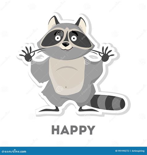 Happy Raccoon Cartoon Isolated On White Background Vector Illustration ...