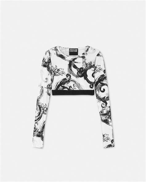 Watercolour Couture Crop Top White,Print | VERSACE US