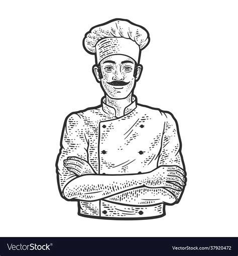 Chef man line art sketch Royalty Free Vector Image