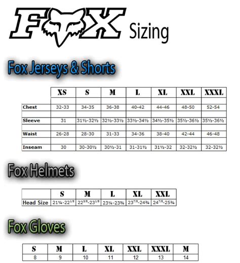 Fox Flux Helmet SIze Chart | Giantnerd