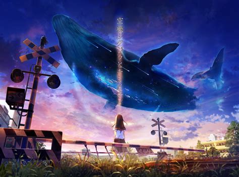 Download Sky Whale Anime Animal HD Wallpaper by ゼンジ