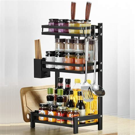 3 Layers Stainless Steel Spice Rack Kitchen Spice Rack Standing Holder ...