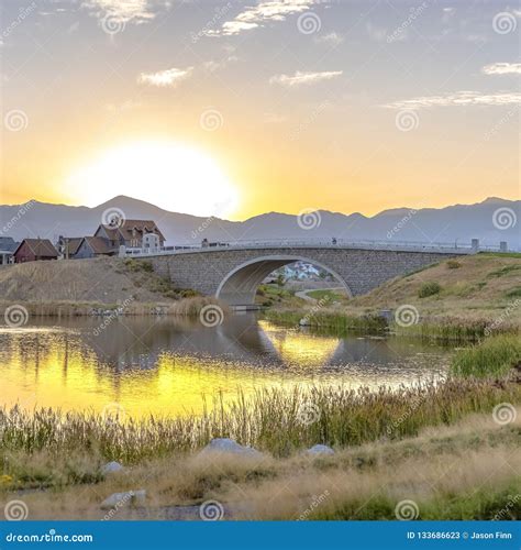 Sunset Reflected on Oquirrh Lake in Daybreak Utah Stock Image - Image of outdoors, dwelling ...