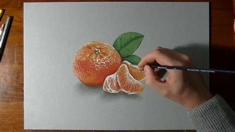 How I draw a mandarin orange - realistic drawing | Realistic drawings ...