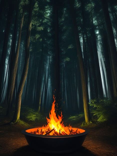 Premium AI Image | Fire in Forest night camp