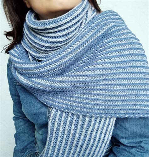 Brioche knit scarf pattern two-color unisex scarf with | Etsy