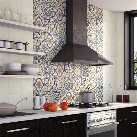 Bourges 8" x 8" Ceramic Patterned Tile | Kitchen wall tiles, Ceramic wall tiles, Wall tiles