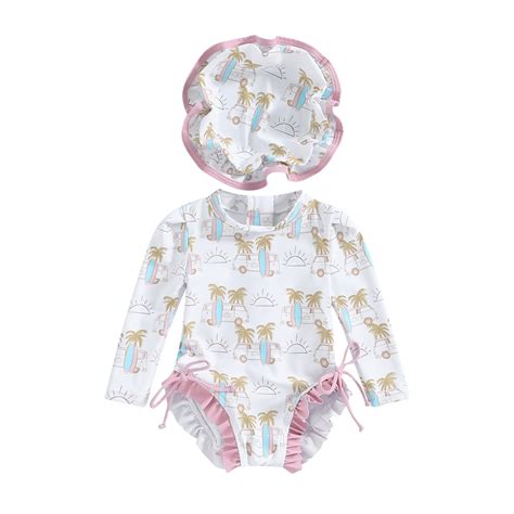 Infant Baby Girl Swimsuit Rash Guard Long Sleeve One-Piece Floral ...