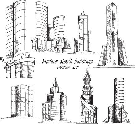 Modern sketch buildings vector free download