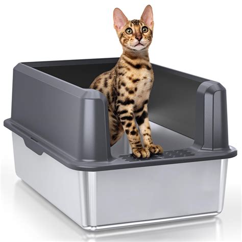 Enclosed Stainless Steel Cat Litter Box with Lid, Extra Large Litter Box for Big Cats, XL Metal ...