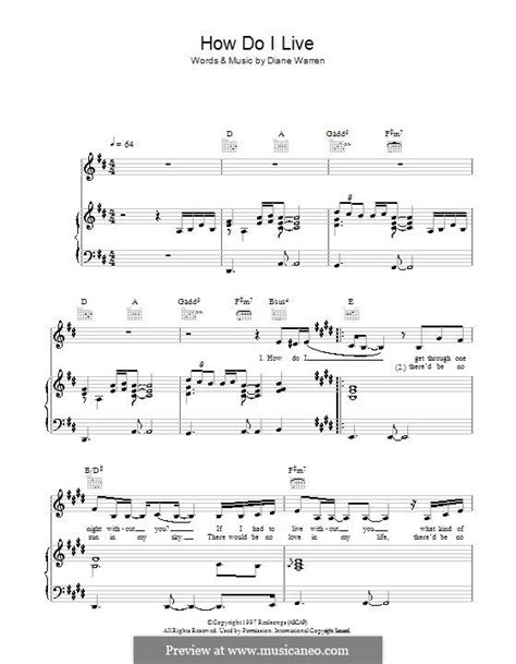 How Do I Live (LeAnn Rimes) by D. Warren | How do i live, Sheet music, Leanne