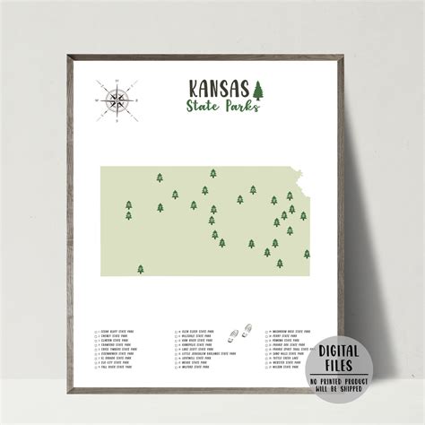 Kansas State Parks Map | Gift For Hiker | Kansas Map | Digital Print ...