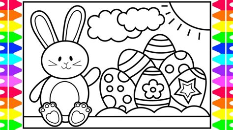 How to Draw the Easter Bunny and Eggs for Kids 🐰🌈🌸Easter Drawings for Kids💜Easter Coloring Pages ...