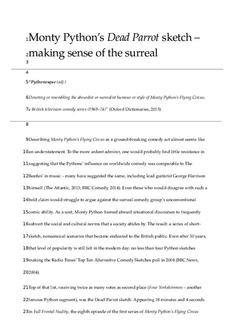 (DOC) Monty Python’s Dead Parrot sketch – making sense of the surreal | Ryan Bramley - Academia.edu