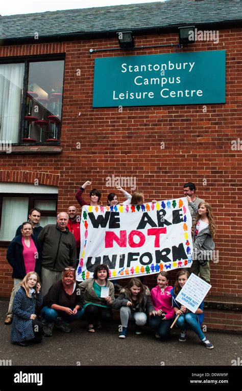 School students and parents protest the introduction of uniform at Stantonbury Campus, Milton ...