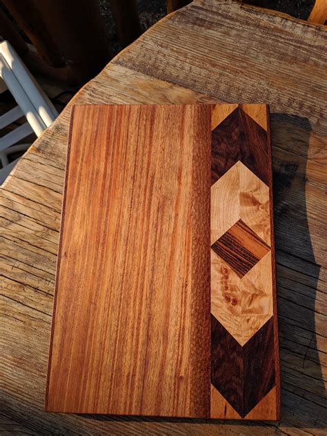 Made this cutting board, African Mahogany, Leopardwood, Western Quilted Maple, Granadillo and ...