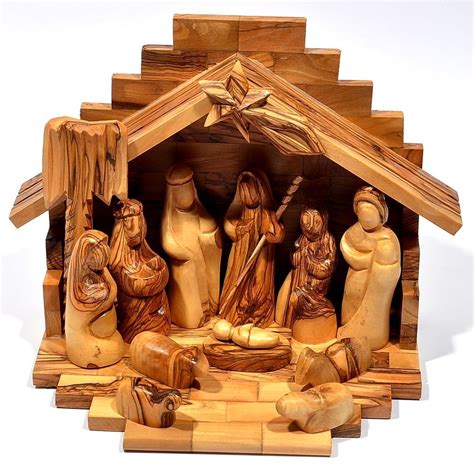 Small Crib + Nativity Set Made in Olivewood From Bethlehem Jerusalem. | Nativity set, Nativity ...