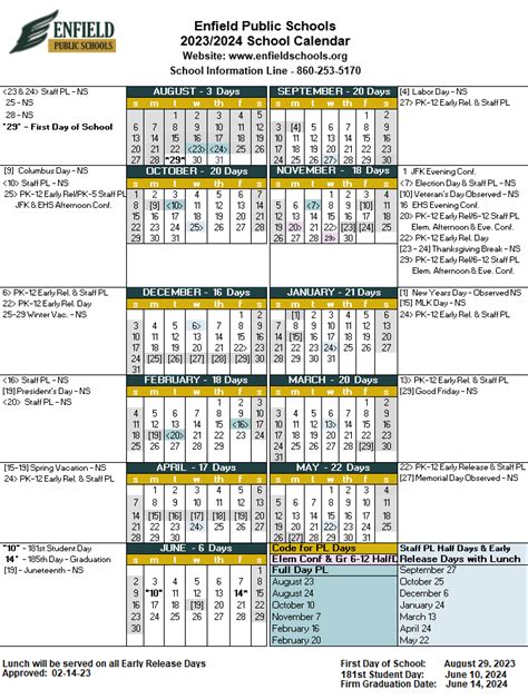 2023-24 School Calendar - Enfield Public Schools