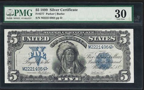 1899 $5 Indian Chief Silver Certificate Note Fr.277 PMG Very Fine 30