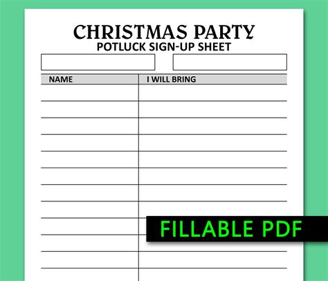 Christmas Party Potluck Sign up Sheet Printable Fillable PDF - Etsy ...