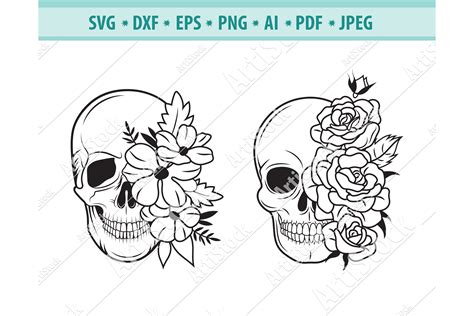 Flower Skull Clip Art Sugar Skull Svg Flower Skull Svg Floral Skull Svg ...