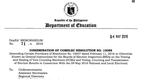 Dissemination of Comelec Resolution No. 10088 - TeacherPH