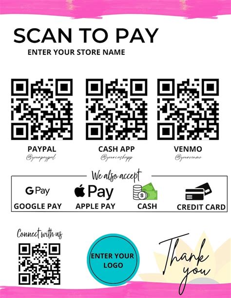 Printable Scan to Pay Sign Template Effortlessly Accept Payments With QR Codes Convenient and ...