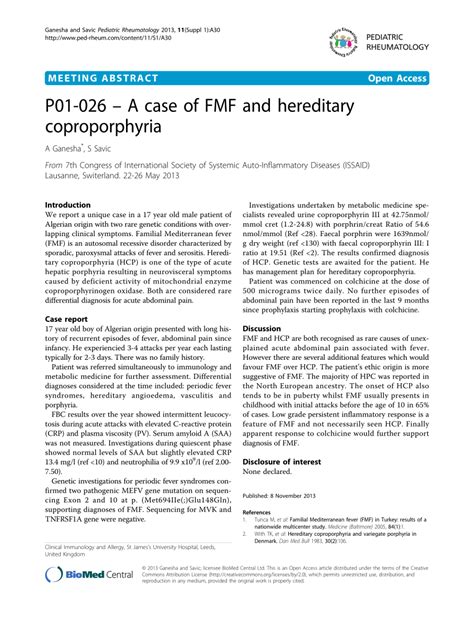 (PDF) P01-026 – A case of FMF and hereditary coproporphyria