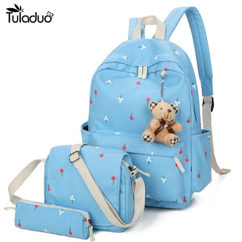 3PC/Set Canvas Floral Printing Backpack Women School Bags for Teenage ...