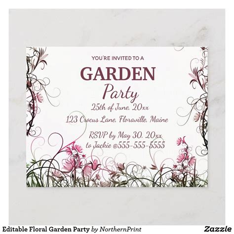 This garden party invitation features the details of the event framed ...