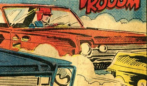Vintage Comic Book Cover: Man Driving Car