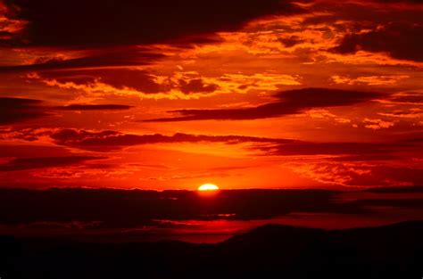 sunset red sky fiery orange clouds cloudy 4k HD Wallpaper