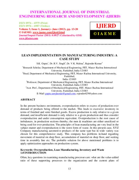 (PDF) LEAN IMPLEMENTATION IN MANUFACTURING INDUSTRY: A CASE STUDY | iaeme iaeme - Academia.edu