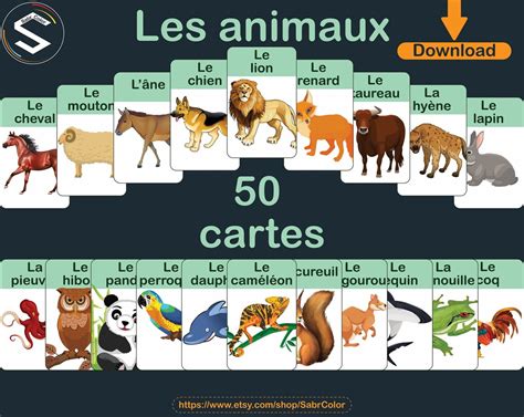 French Animals Printable School Flashcards / Les Animaux / - Etsy