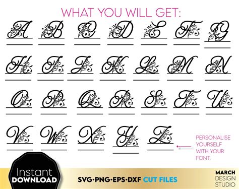 Split Monogram Svg Floral Monogram Fonts Svg Family - Etsy