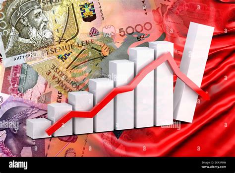 Economy Graph - Downward Arrow, Albanian Flag and Cash Lek Banknotes ...