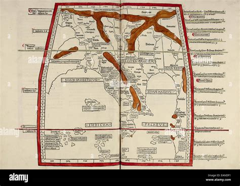 Map of india from ‘Cosmographia’ by Claudius Ptolemy (Ptolemaeus) (90-168AD). See description ...