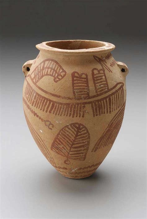 Jar with painted boats. Egyptian. , Naqada II (Gezean) 3650–3300 B.C. Pottery [Marl clay ...