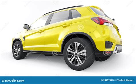 Yellow Compact Urban SUV on a White Uniform Background with a Blank Body for Your Design. 3d ...