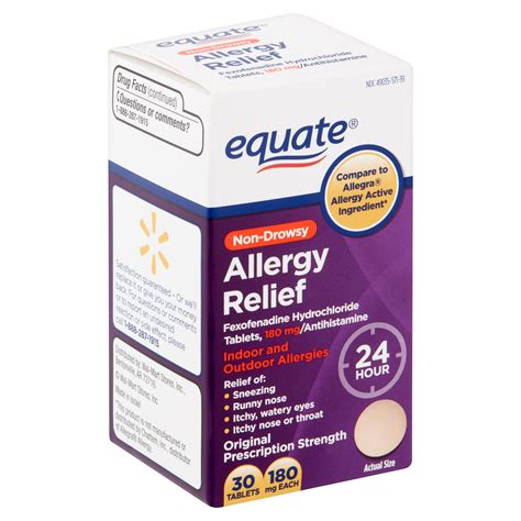 Equate Fexofenadine Non-Drowsy Allergy Relief Tablets (45 Ct) & Equate ...