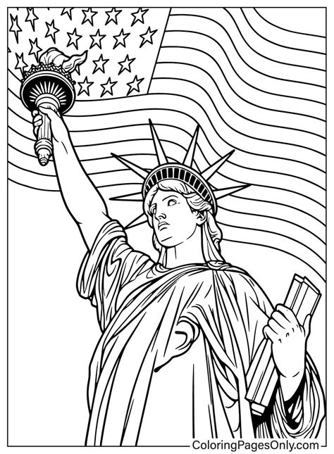 American Flag With Liberties - Free Printable Coloring Pages