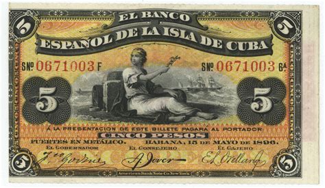 Cuba 5 Pesos banknote of 1896 El Banco Espanol de la Isla de Cuba|World Banknotes & Coins ...