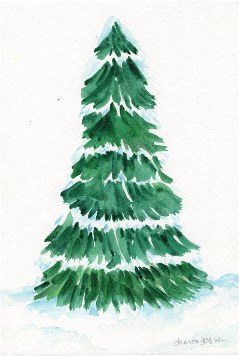 Christmas Tree watercolor painting snow 5 x 7 Original