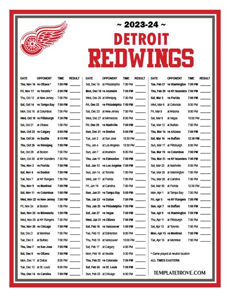 Printable 2023-2024 Detroit Red Wings Schedule | Detroit red wings, Red ...