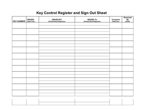 Key Control Register And Sign Out Sheet In Word And Pdf Inside ...