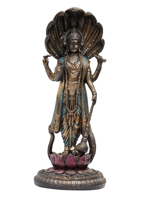 Buy | Copper-Toned Standing Lord Vishnu On Lotus | Tied Ribbons